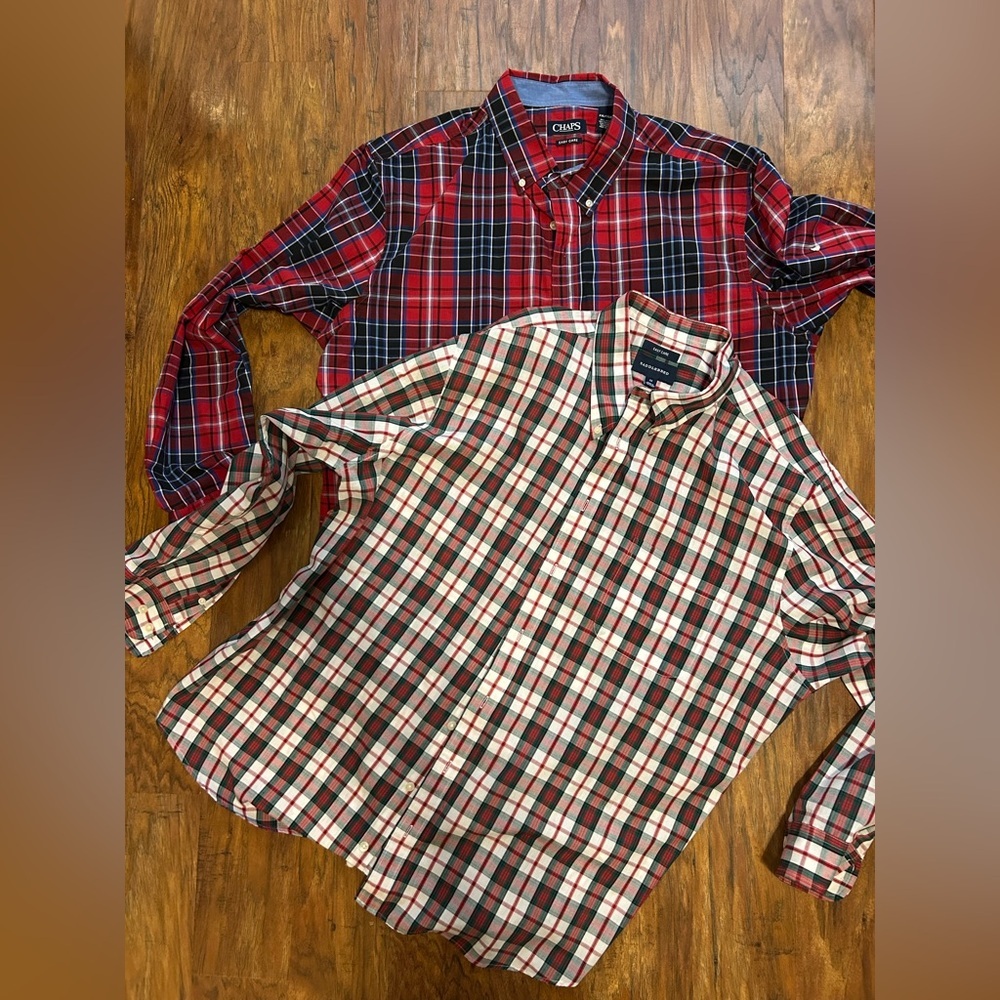 Men's plaid button-down long-sleeved shirts bundle of two